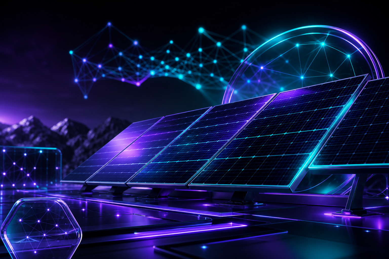 Paneles solares brillantes en un entorno tecnológico moderno
